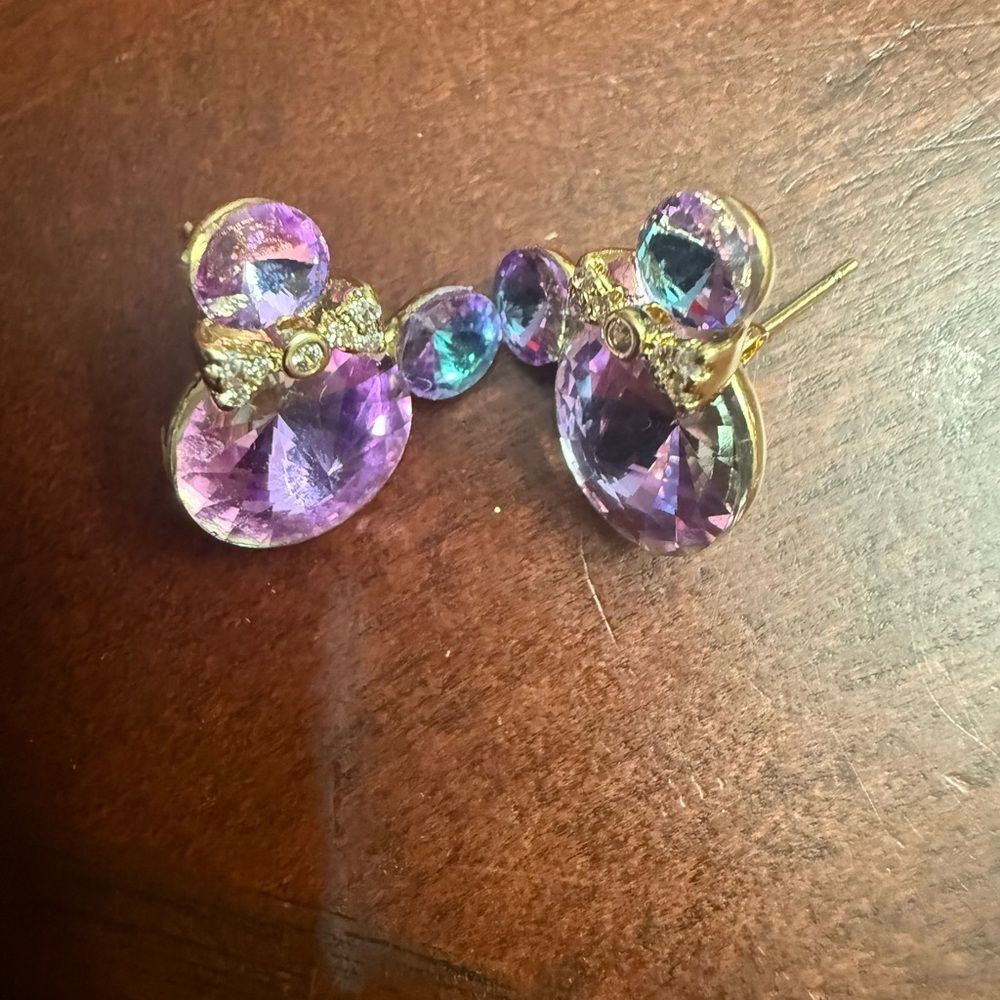 New Fashion Minnie Mouse  Jewelry Purple and Gold Bow Earrings